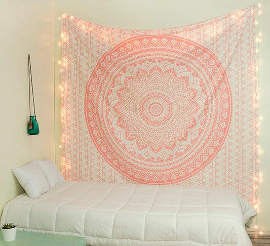 popular handicrafts tapestry wall hanging hippie ombre mandala bohemian hippy intricate indian tapestries bedspread 54 x 60 inches (140cm x 150cm) coral peach