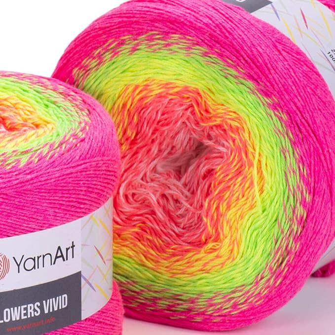 Yarn Art Flowers Vivid Yarn 250gr 8.80 oz 1094yds 55% Cotton 45% Acrylic Multicolor Cotton Fine Yarn Rainbow Crochet Spring Summer (507)