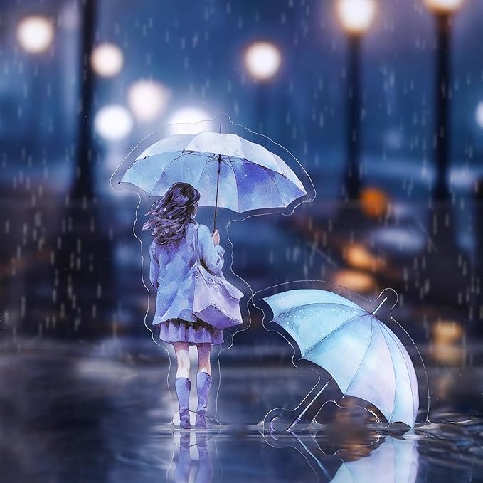 TIAMECH Walk in Rain PET Stickers - 90 Pcs Rainy Girl & Raincoat Umbrella Design, Waterproof Sticker for Journaling & Scrapbooking, Junk Journal Supplies, Ephemera & DIY Crafts