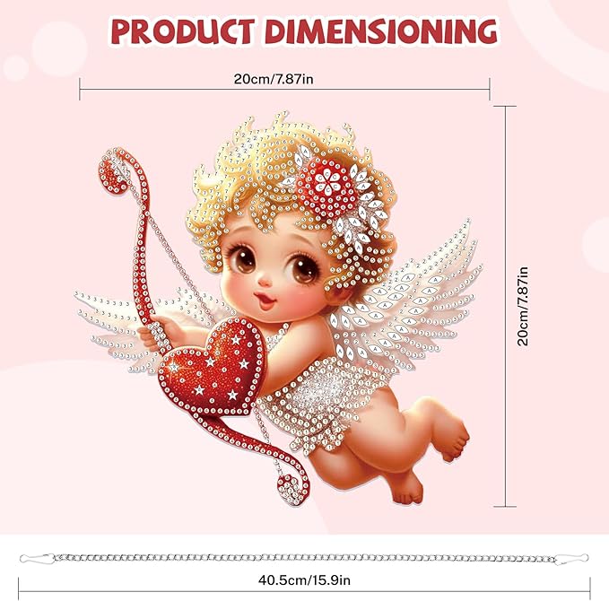 Bowetile Valentine's Day Diamond Art Hanging Kits for Adults, Diamond Art Suncatchers Cupid, 5D Special Shape Diamond Painting Love Pendant Window Ornament Gifts for Home Door Wall Decor