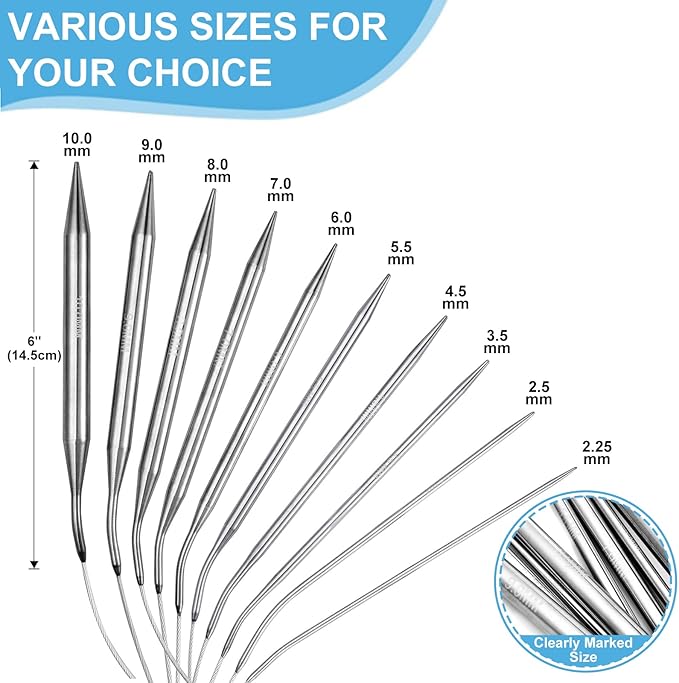 Circular Knitting Needles Set,10 Pack Round Long Stainless Steel Knitting Needles Kit (100cm),10 Sizes from 2.25mm-10.0mm,with Small Tools,for Beginners,Making Sweater,Scarf,Blanket