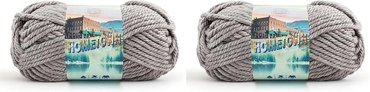Lion Brand Hometown Yarn 2-Pack, Bulky Yarn for Knitting and Crocheting, Gray