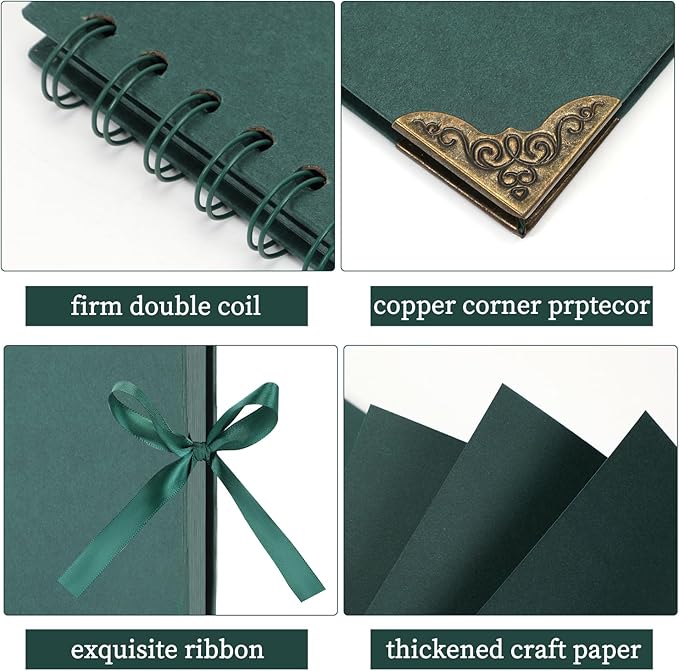 Scrapbook (8 x 8 inch) Scrapbook Album 60 Pages Ideal for Your DIY Scrapbooking Albums Wedding and Anniversary Family Photo Album (green)