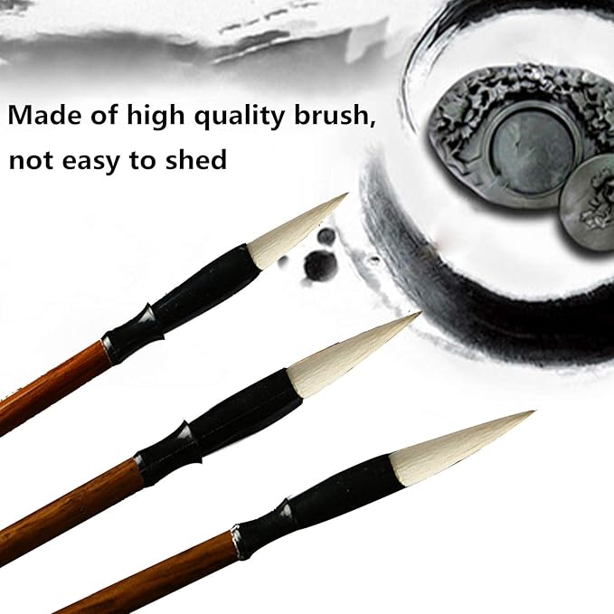 Befiy Chinese Calligraphy Brush, Writing Drawing Watercolor Ink Brushes Hubi Painting Kanji Sumi Wolf Bamboo Brushes Set for Professional Beginner (White)