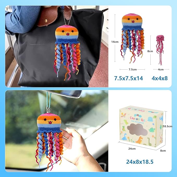 Blossvane Beginners Crochet Kit for Adults - 6 Pack Magical Jellyfish, Complete Starter Amigurumi Kit with Easy Step-by-Step Video Tutorials, Learn to Crochet Kit for All Ages