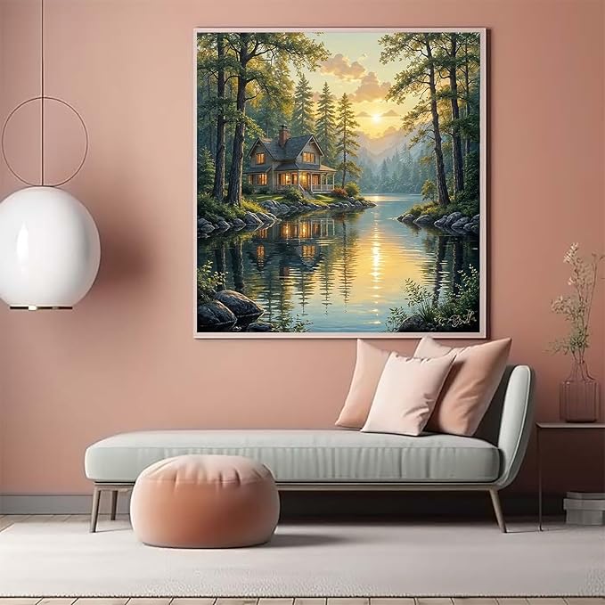 CZYWJMEI 5D Diamond Painting Kits for Adults Beginners,DIY House Landscape Diamond Art,Full Round Drill Diamond Dot Gem Art Kits,Home Wall Decor 13.7x13.7 Inch