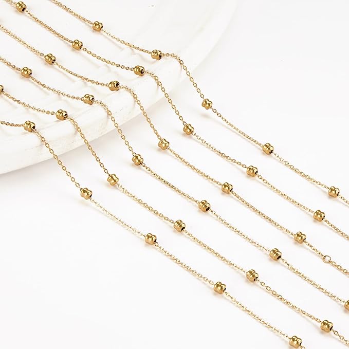 Kyutong 5 Meters Gold Plated Chain for Jewelry Making Thin Cable Links Beaded Jewelry Chains with Connector for Necklace Bracelet Crafts DIY