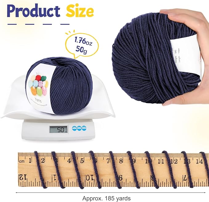 Katech Cotton Yarn for Crocheting-55% Cotton 45% Acrylic-4 Medium (Worsted)-Super Soft Milk Cotton Yarn-Great Crochet and Knitting Starter Kit for Colorful Craft（Deep Blue）