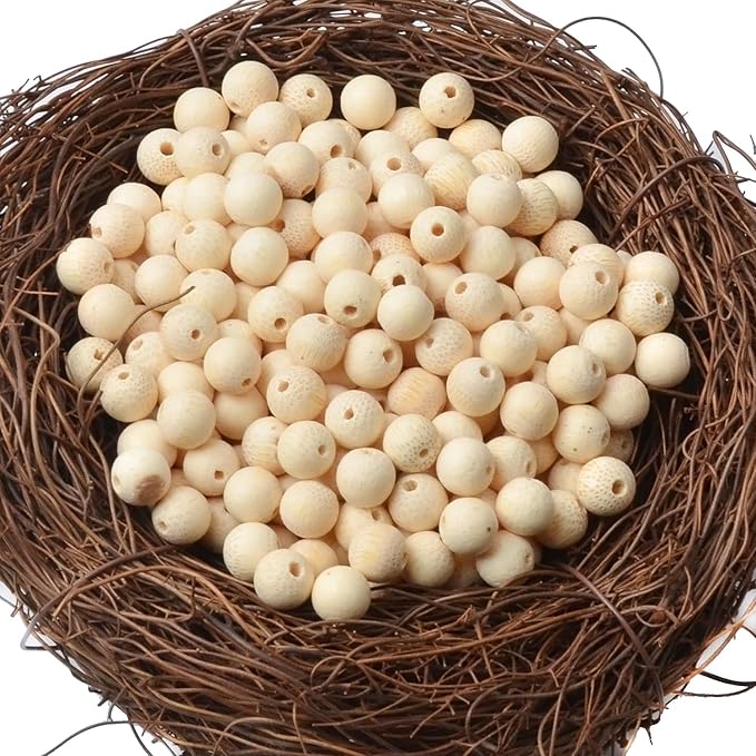 6mm Massive Beads Natural Wooden Round Loose Beads Jewelry Making with Thread 200 PCS(Golden Bamboo, 6mm)