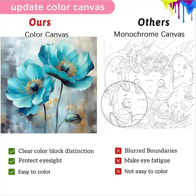 4 Pack Paint by Numbers Kit for Adults Beginners Framed - Flowers Adults Paint by Numbers Kits on Canvas with Paints and Brushes, Flowers Small Oil Paint by Number Kits for Home Decor 8 X 8 Inch