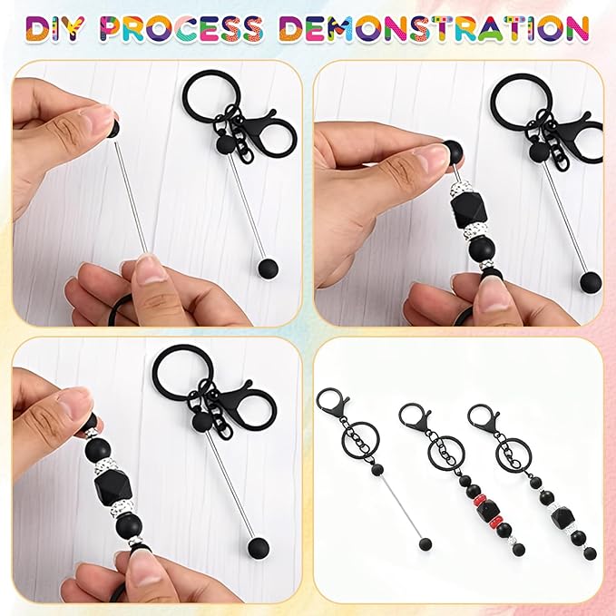 STARVAST 30PCS Beadable Keychain Bars for Beads, Stainless Steel DIY Keychain Blanks Kit, Metal Keychain Making Supplies for Jewelry, Charms & Custom Projects (Black)