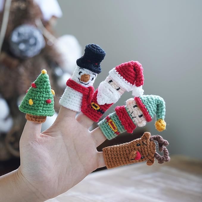Crochet Set - Beginner Friendly Crochet Set with Step by Step Teaching Videos and Crochet Pattern Manuals (Christmas Finger cots)