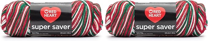 RED HEART Super Saver Yarn, Mistletoe Print (Pack of 2)