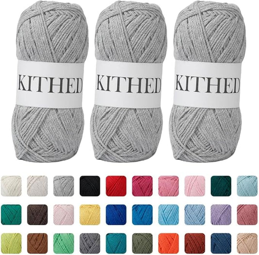 Cotton Yarn，10.5oz，526yard，3 Pack ，Soft Yarn for Crocheting and Knitting (03 Light Grey)