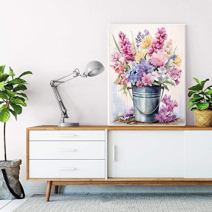 EIBEILI Diamond Painting Kits for Adults, Colorful Flowers in Bucket 5D Diamond Art Kits for Beginner DIY Full Drill Diamond Dots Crystal Craft Kits for Home Wall Decor Gifts 11.8x15.7 inch