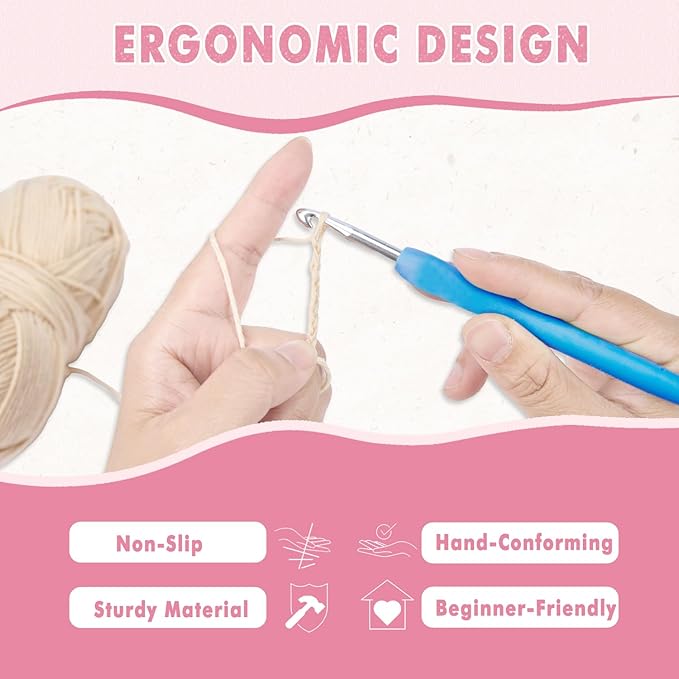 TOGETRUE Crochet Hooks, 12 Size Soft Grip Crochet Hooks Set, Crochet Needles with Storage Case, Knitting Needle Kit for Beginners, Knitting Enthusiasts (2.0~8.0mm)