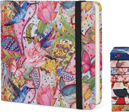 Handy Size 5 x 5 inches Sketch Book, 80GSM Acid Free Artistic Drawing Painting Writing Paper, Hardcover Cloth Cover Art Sketchbook,Journal Notebook.Flowers and Birds