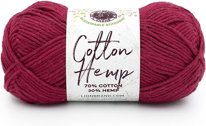 Lion Brand Yarn Cotton Hemp Soft, Durable Yarn for Crochet and Knitting, 1 Pack, Raspberry
