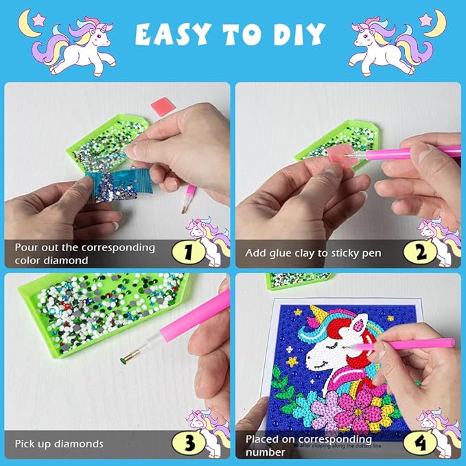 QEUOYSS Diamond Art Kit for Kids with Wooden Frame Art and Crafts for Kids Ages 6-8 -10-12 Easy to DIY Diamond Art for Kid and Adult Beginners Home Wall Decoration (Purple)