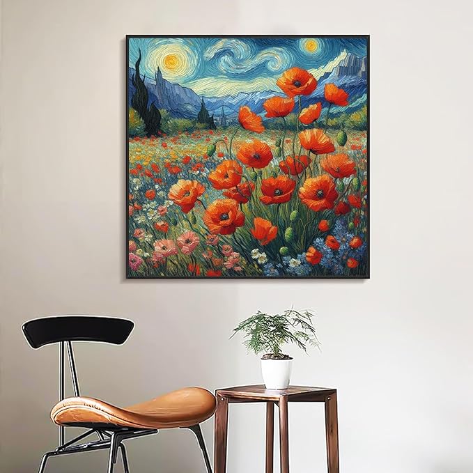 Yezavesu Framed Paint by Numbers Kit for Adults Beginner & Kids Ages 8-12, Starry Night Paint by Numbers Without Easel, DIY Number Painting for Adults Flowers for Home Wall Decor Gift 10x10 inch