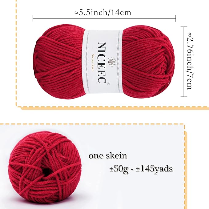 NICEEC 300g Soft Assorted Colors Yarn - Sport Weight,100% Acrylic, 4 Ply, Bonbons Yarn for Crochet & Knit, DIY Project Starter Kit for Kids or Adults(Total 870yds) - Rainbow