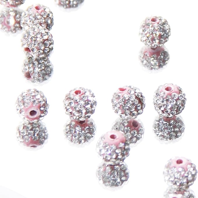 150 Pcs 10mm Rhinestone Beads for Jewelry Making, Light Pink Shiny Round Shamballa Disco Baseball Necklace Beads Sparkle Crystal Clay Pave Rhinestones Bead for DIY Bracelet Earring Making Supplies