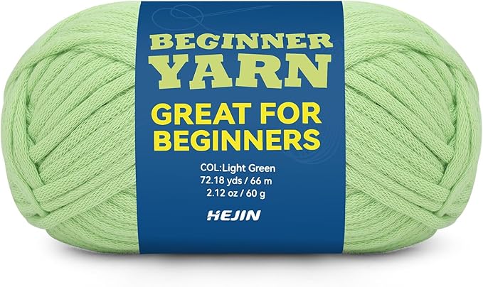 60g Light Green Yarn for Crocheting and Knitting;66m (72yds) Cotton Yarn for Beginners with Easy-to-See Stitches;Worsted-Weight Medium #4;Cotton-Nylon Blend Yarn for Beginners Crochet Kit Making