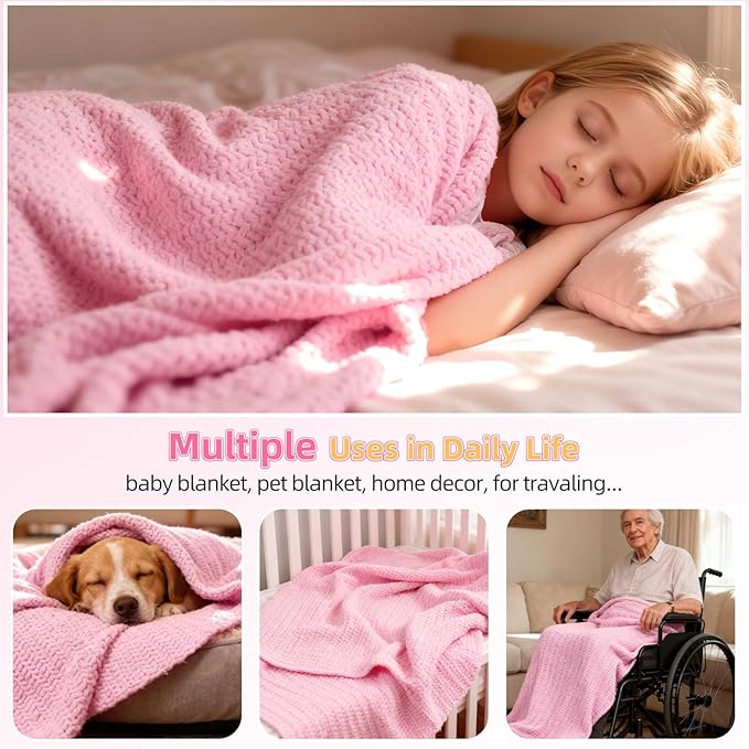 Aeelike Blanket Crochet Kit for Beginners, Easy Crochet Blanket Kit with Soft Chenille Yarns Detailed Instruction Crocheting Accessories Complete Beginners Crocheting Kits, Sakura Pink