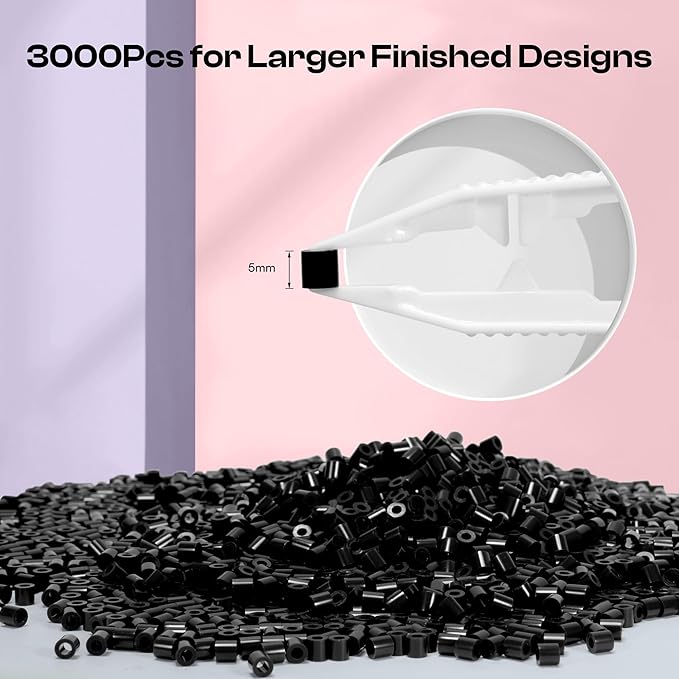 Caydo 3000PCS 5mm Black Fuse Beads, Bucket Packed Iron Beads Safe Material Kit, Art Creative Crafts for Kids DlY Pixel Parent-Child Interaction Art & School Project Holiday Gifts