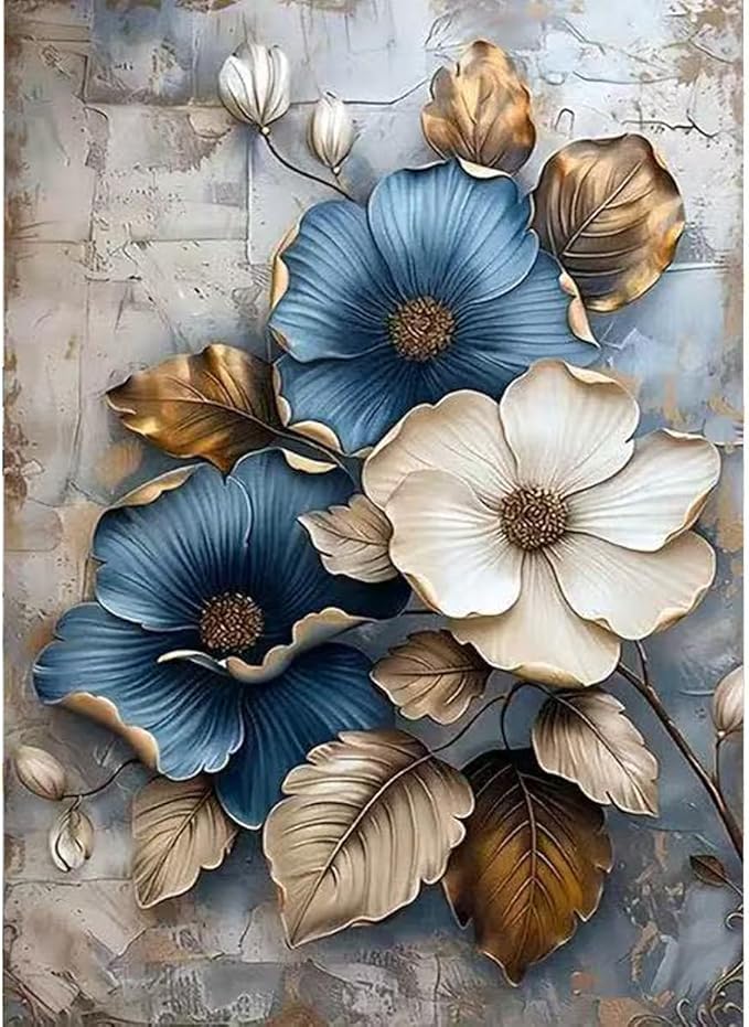 GEMFAMILY 5D Diamond Art Kits for Adults-Diamond Painting Kits for Blue and White Flower,DIY Round Full Drill Diamond Painting Kits for Beginner Home Wall Decor12 X 16Inch