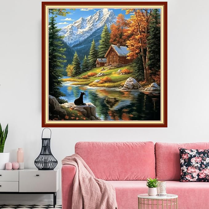 Redxing Stamped Cross Stitch Kits Embroidery kit for Beginners Adults Full Range of Embroidery Patterns Starter Kits DIY Printed Cross Stitch Kits Needlepoint Kits 11CT-Lakeside Scenery 18x18 inchs