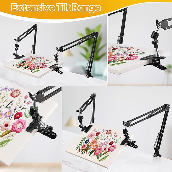 2 sets adjustable embroidery hoop stand,cross stitch hoop holder with 360° rotation,3-in-1 hoop/tablet/phone stand hand free,needlepoint hoop stand,cross stitch stand suitable for embroidery hoops