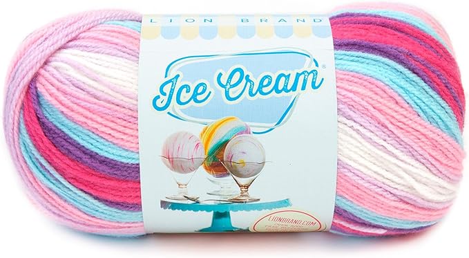 (1 Skein) Lion Brand Yarn Ice Cream Baby Yarn, Raspberry Ripple