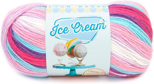 (1 Skein) Lion Brand Yarn Ice Cream Baby Yarn, Raspberry Ripple