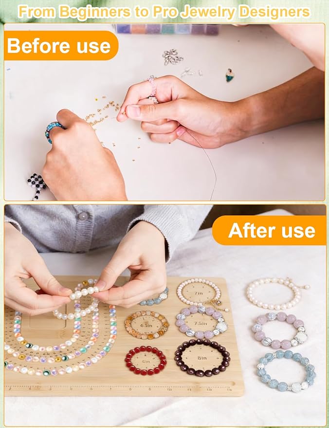 2-in-1 Bead Boards for Jewelry Making,Bamboo Beading Board for Bracelet,Necklace,Earrings,DIY Bracelet Necklace Making Supplies and Measuring Tool-Patent Pending