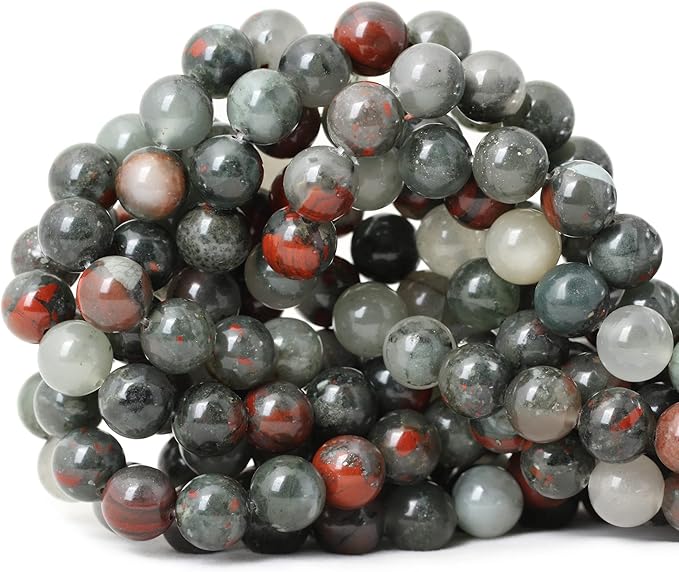 cheavian 35pcs 10mm natural african bloodstone gemstone smooth surface round loose beads for jewelry making 1 string 15 inches