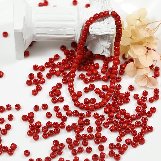 Bala&Fillic Red Color 4mm Seed Beads About 1200pcs/100Grams in Bag, 6/0 Glass Craft Beads for Making Bracelet and Necklace (Red)