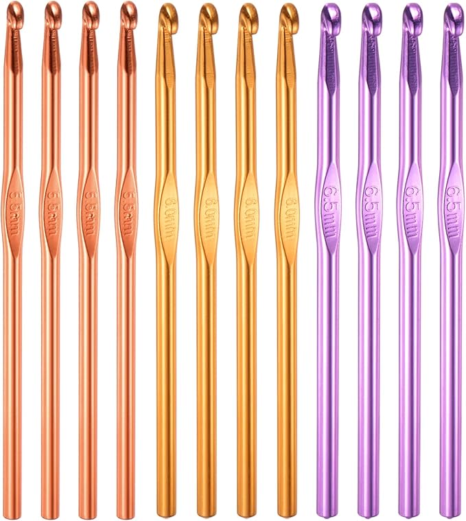 uxcell 12Pcs Aluminum Crochet Hook 5.5mm 6mm 6.5mm US Size 9 10 10.5 Knitting Needles for DIY Craft Yarn Orange Gold Purple