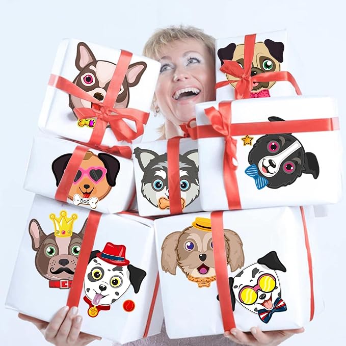 24 sheets dogs make a face stickers make you own dogs stickers animal sticker for kids, birthday gift party favors supplies teacher art craft, games school activity reward