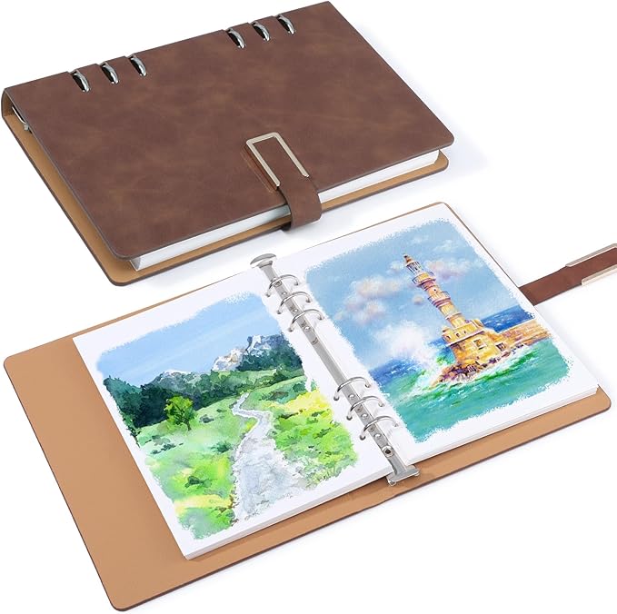 Prudiut 30 Sheets Watercolor Sketchbook, 140 lb/300 GSM Watercolor Journal Cold Press Paper for Painting, Drawing, Mixed Media(9.1x6.3 in, Brown)