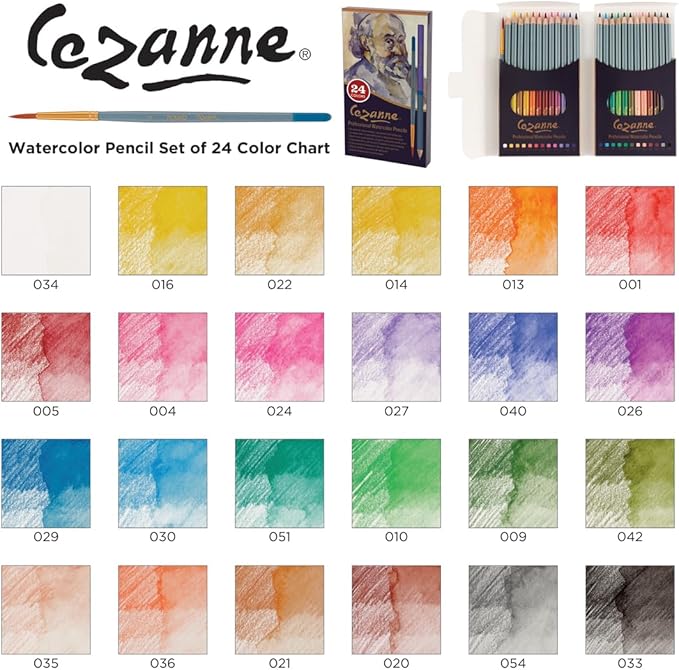 Creative Mark Cezanne Watercolor Pencil Set of 24 - Professional Artist Quality Soft Core Leads for Watercolour Painting, Coloring, Drawing, Layering, Blending, Shading, Use Wet or Dry