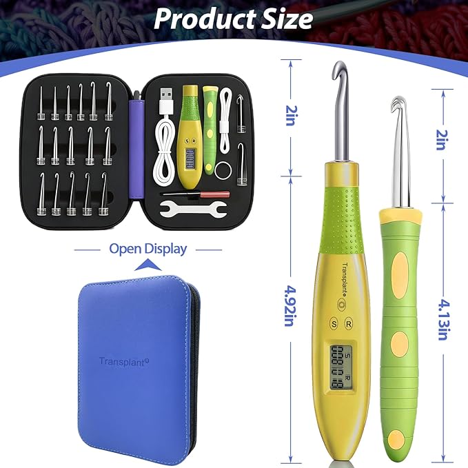 Light up Crochet Hook Set with Stitch Counter Crochet Kit with 18 Different Size Interchangeable Crochet Needle,Ergonomic with 2 Levels Led and Digital Stitch Counter for Crocheting and Knitting