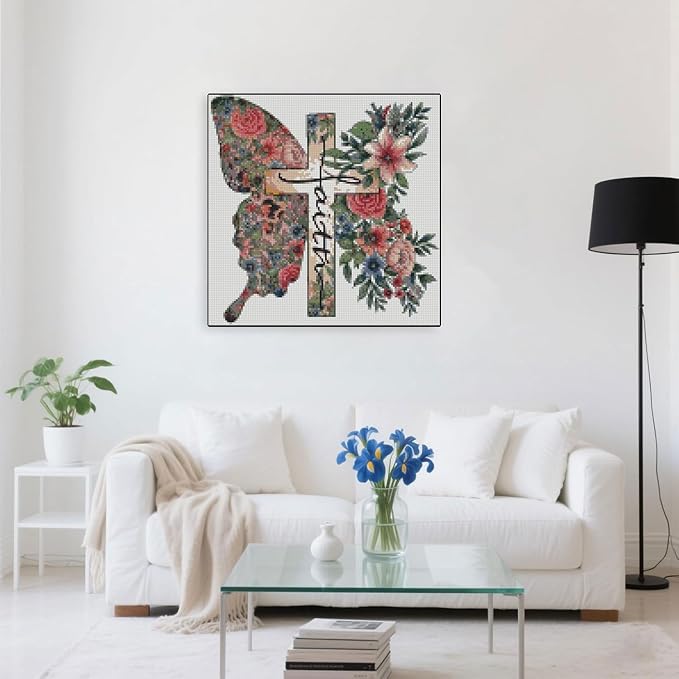 butterfly flower stamped cross stitch kits cross stitch patterns,religious cross dimensions cross stitch kits embroidery kit arts and crafts for beginners 13.7x13.7 inch