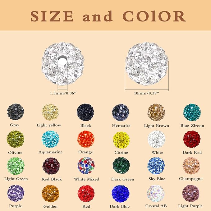 216 Pcs 10mm Clay Rhinestone Beads, Glitter Sparkle Baseball Beads, Shiny Disco Ball Design Beads for Jewelry Making, Craft Supplies for Adult Bracelets Necklaces Earrings Decoration (Kit 2)