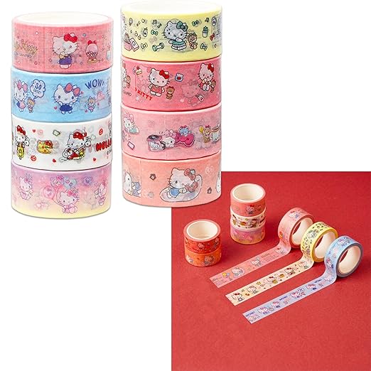 Sanrio Washi Tape Variety Pack - Bundle of 24 Cinnamoroll, Hello Kitty Kuromi Masking Tape Rolls - DIY Crafts, Scrapbooking, Journals, More Stationery