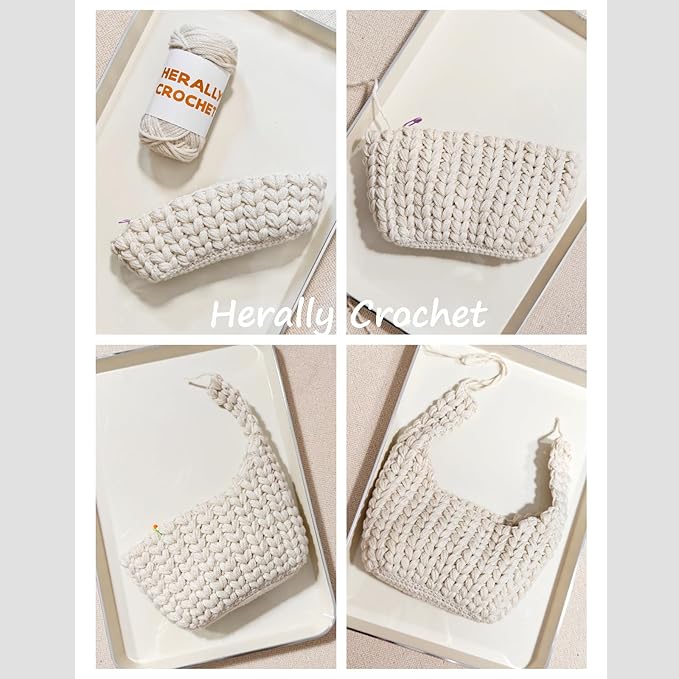 Herally Crochet Kit DIY for Beginners - Include Yarn, Hook and Accessory - with Step by Step Video Tutorials - Wheateat Hobo Bag (Beige)