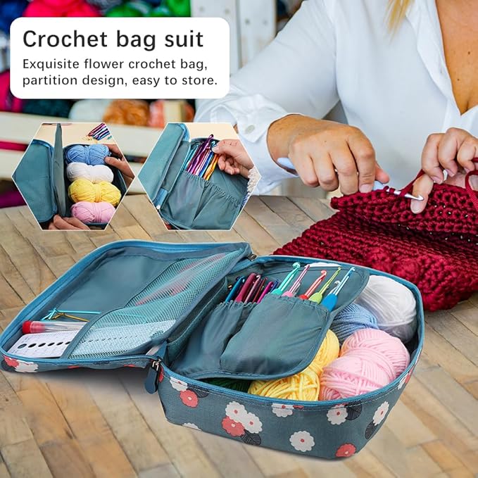 Pnytty Crochet Kit for Beginners Adults, 107pcs Starters Knitting Kit Include Crochet Yarn, Ergonomic Crochet Hooks, Knitting Tool Supplies for Travel Craft DIY