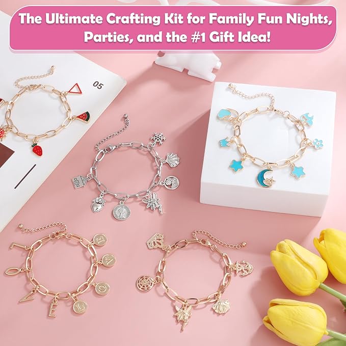 Charm Bracelet Making Kit for Adults & Teens, 477Pcs DIY Charm Bracelet Set with Gold & Silver Charms, Paperclip Chain Bracelets, Alphabet Charms, Complete Jewelry Making Supplies for Crafting