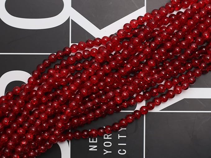 450pcs Maroon Crackle Glass Beads Handcrafted Round Lampwork Smooth Loose Beads for Bracelet & DIY Jewelry Making 8mm