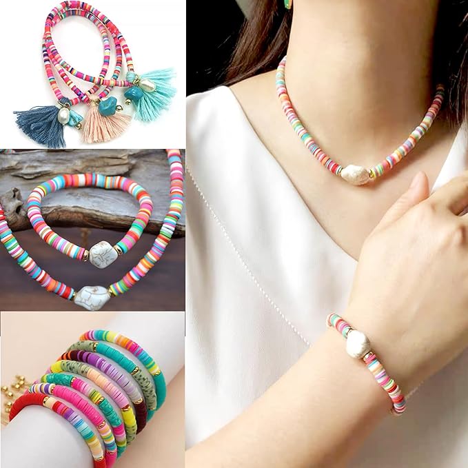 Blue Clay Beads(6mm,4300 pcs) Clay Beads for Bracelet Making Kit, Flat Round Polymer Spacer Heishi Beads for Jewelry Necklace